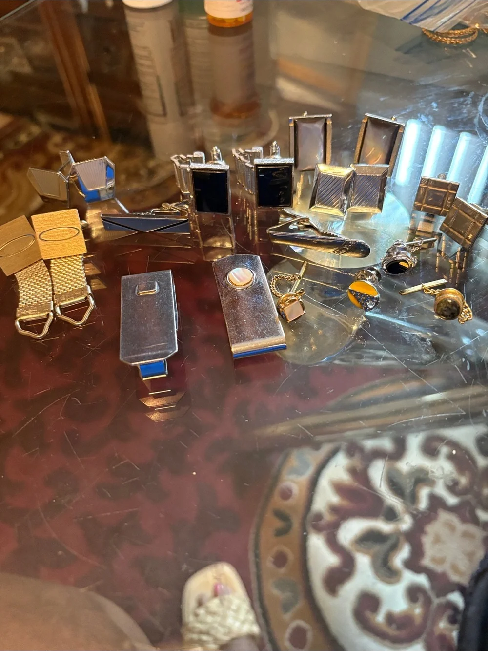 Men’s Jewelry Set For Ties, 7 cufflinks 2 money clips 4 tie pins, 2 tie bars